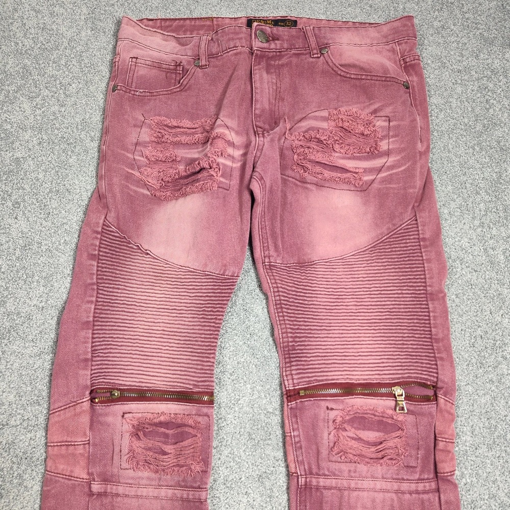 Denim & Rivets Women's Pink Moto Biker Jeans Size 32 Skinny Cotton Blend